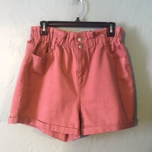 Rose Pink Shorts with Buttons High Waisted